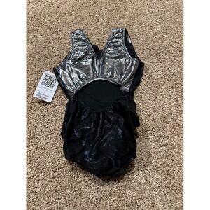 Gymnast Mall Girls Gymnastics Leotard Black Silver Foil Glitter Large 10 12 NWT